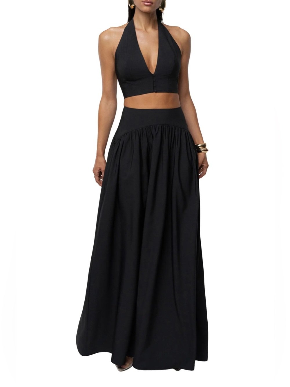 JLUXLABEL Haven Halter Crop Top & Maxi Skirt Set Black